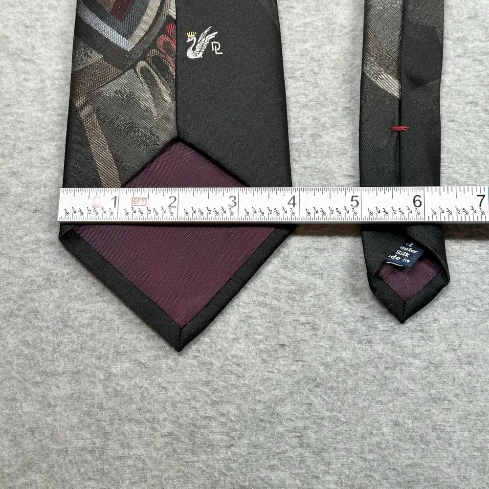 VTG‎ Don Lopez Beverly Hills Neck Tie Black Polyester Silk Blend Abstract Print